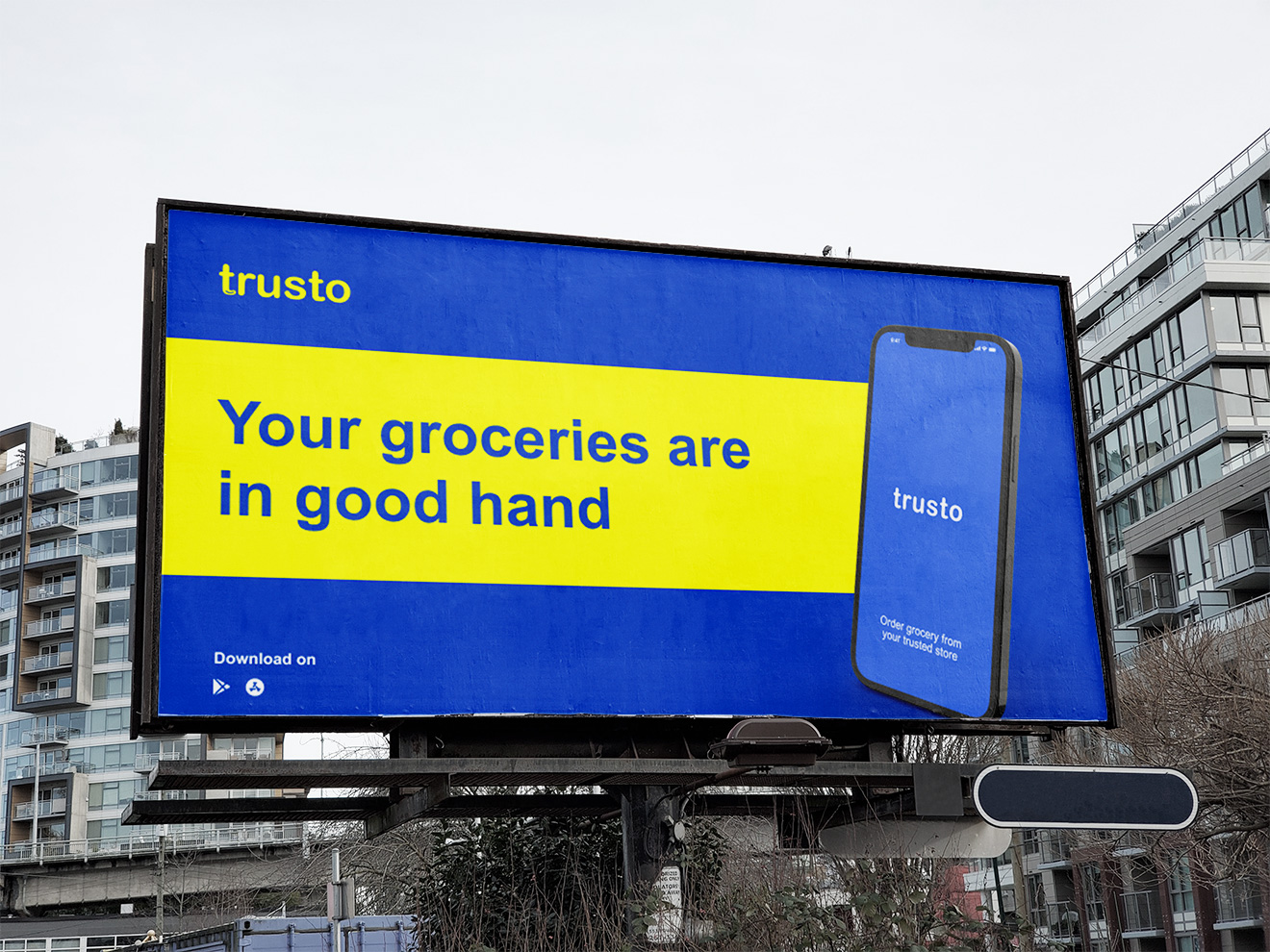 Trusto brand campaign on a city billboard